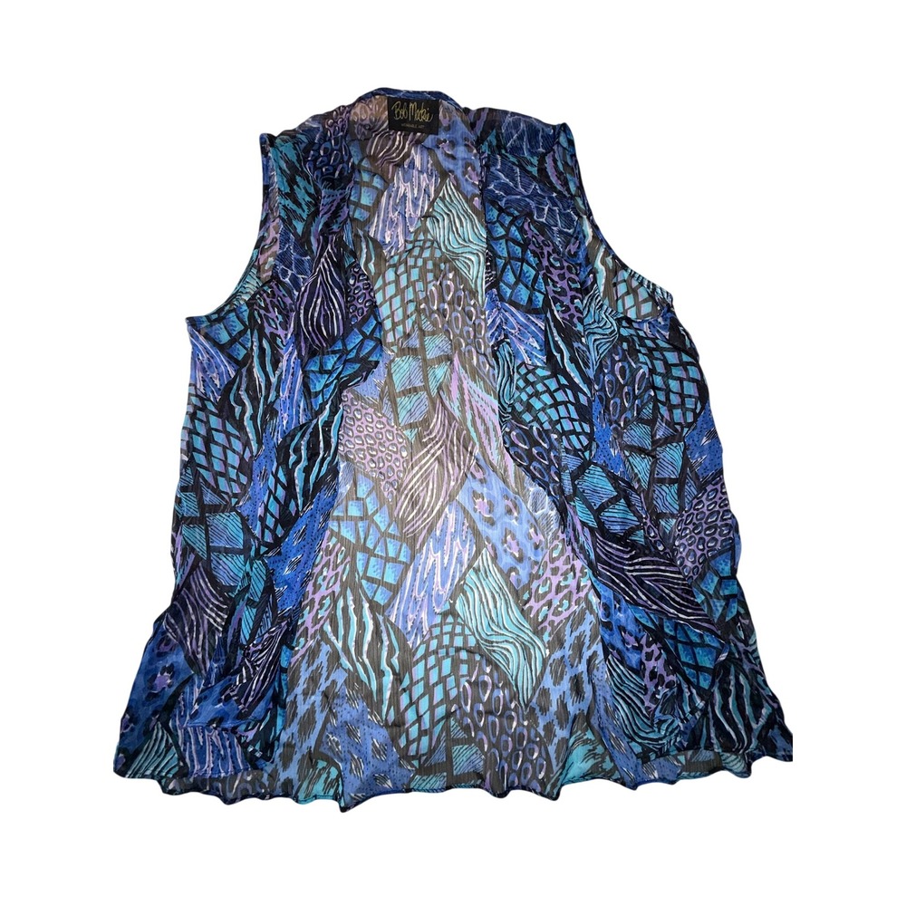 Bob Mackie Wearable Art Womens Large Blue Purple Animal Print Open Front Vest